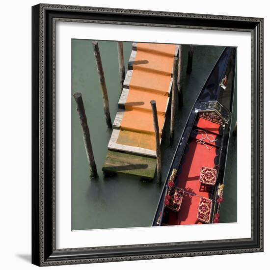 Red and Black Gondola and Orange Jetty, Venice-Mike Burton-Framed Photographic Print