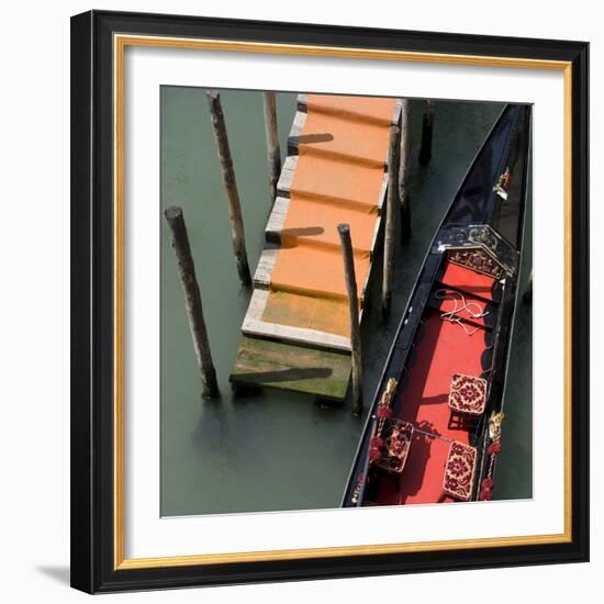 Red and Black Gondola and Orange Jetty, Venice-Mike Burton-Framed Photographic Print