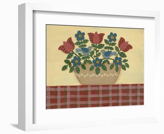 Red and Blue Flowers with Red Tablecloth-Debbie McMaster-Framed Premium Giclee Print