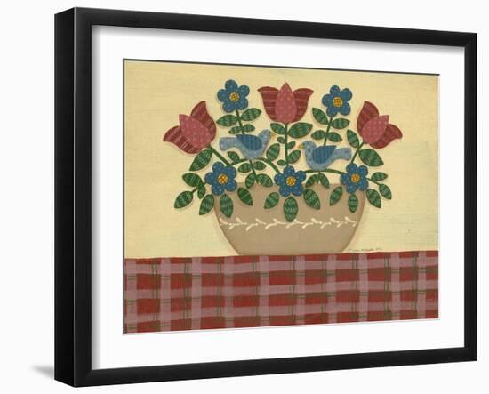Red and Blue Flowers with Red Tablecloth-Debbie McMaster-Framed Giclee Print