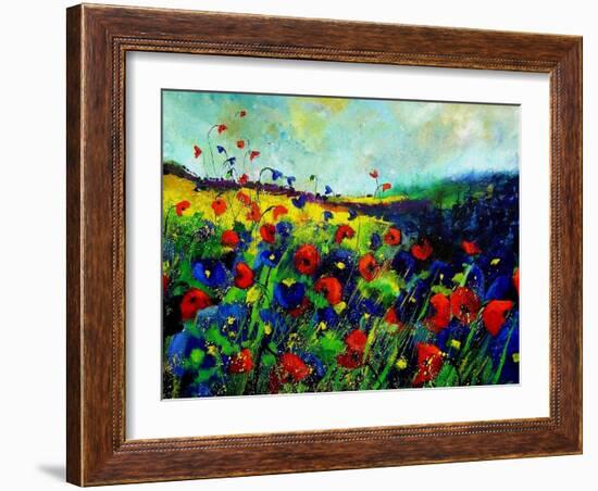 Red and blue poppies-Pol Ledent-Framed Art Print