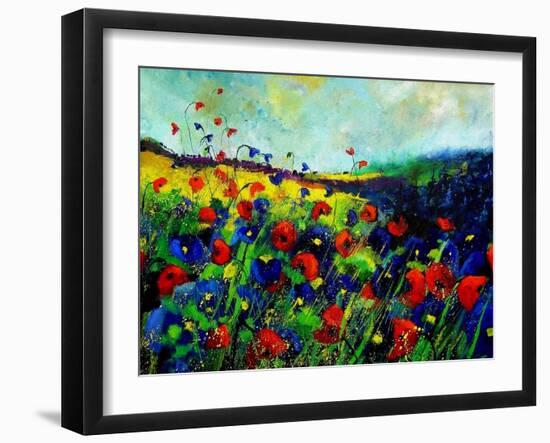 Red and blue poppies-Pol Ledent-Framed Art Print