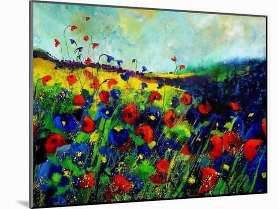 Red and blue poppies-Pol Ledent-Mounted Art Print