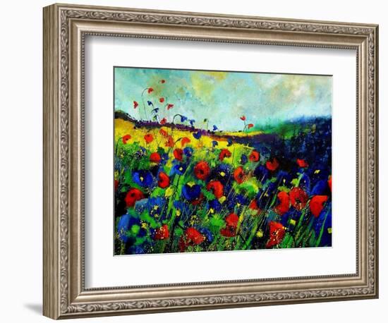Red and blue poppies-Pol Ledent-Framed Art Print