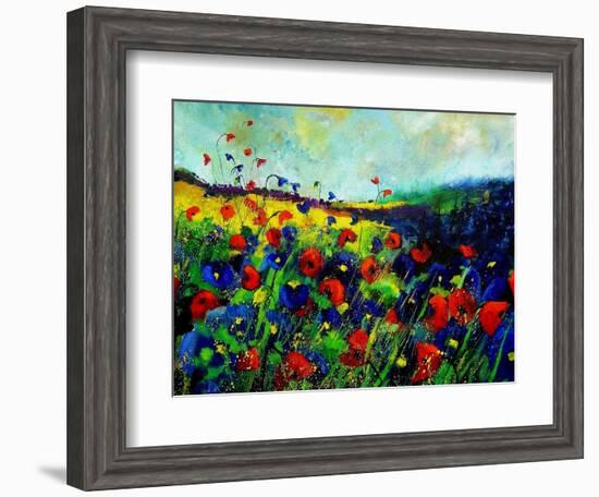 Red and blue poppies-Pol Ledent-Framed Art Print