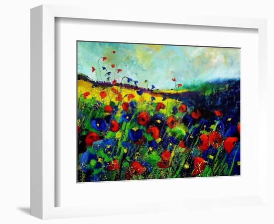 Red and blue poppies-Pol Ledent-Framed Art Print