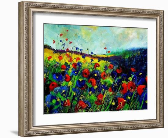 Red and blue poppies-Pol Ledent-Framed Premium Giclee Print