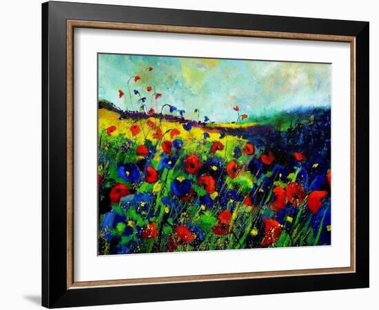 Red and blue poppies-Pol Ledent-Framed Premium Giclee Print