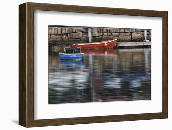 Red and blue row boats on rainy day, Rockport Harbor, Rockport, Massachusetts-Adam Jones-Framed Photographic Print