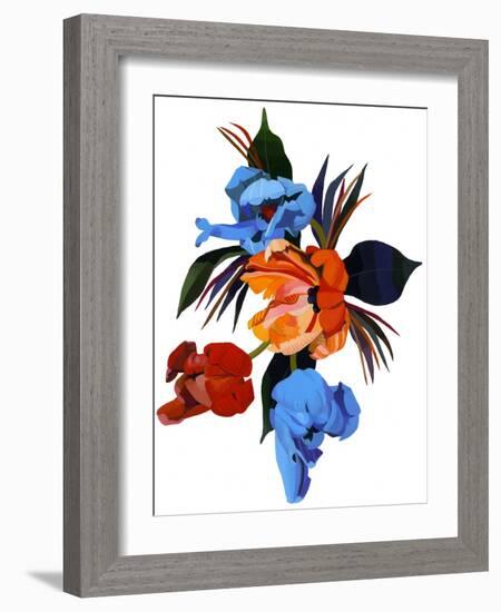 Red and Orange and light blue tulips-Hiroyuki Izutsu-Framed Giclee Print