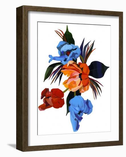 Red and Orange and light blue tulips-Hiroyuki Izutsu-Framed Giclee Print