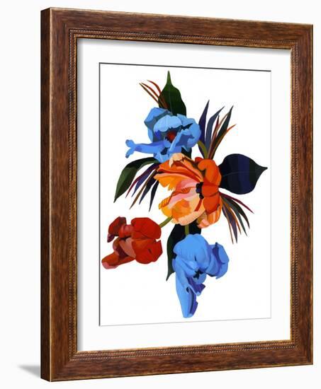 Red and Orange and light blue tulips-Hiroyuki Izutsu-Framed Giclee Print