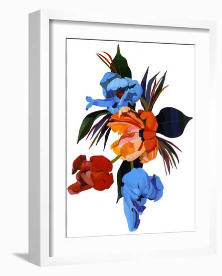 Red and Orange and light blue tulips-Hiroyuki Izutsu-Framed Giclee Print