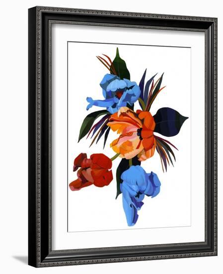 Red and Orange and light blue tulips-Hiroyuki Izutsu-Framed Giclee Print