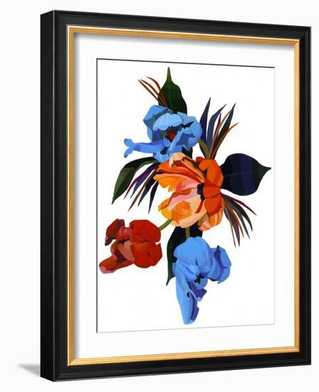 Red and Orange and light blue tulips-Hiroyuki Izutsu-Framed Giclee Print