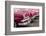 Red and pink vintage American car taxis on street in Havana, Cuba, West Indies, Central America-Ed Hasler-Framed Photographic Print