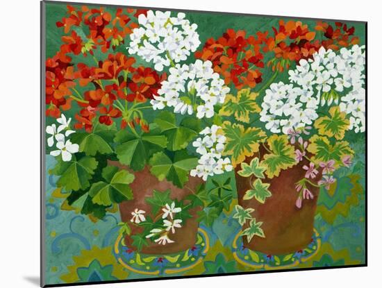 Red and White Geraniums in Pots, 2013-Jennifer Abbott-Mounted Giclee Print