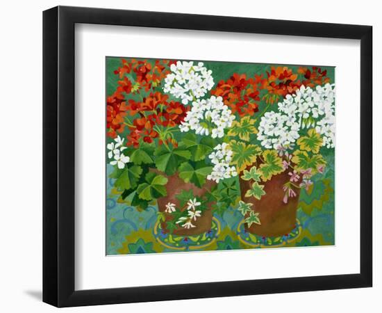 Red and White Geraniums in Pots, 2013-Jennifer Abbott-Framed Giclee Print