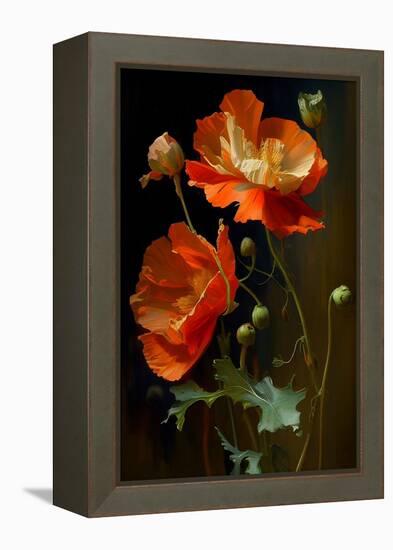 Red and White Poppy Flowers-Vivienne Dupont-Framed Stretched Canvas