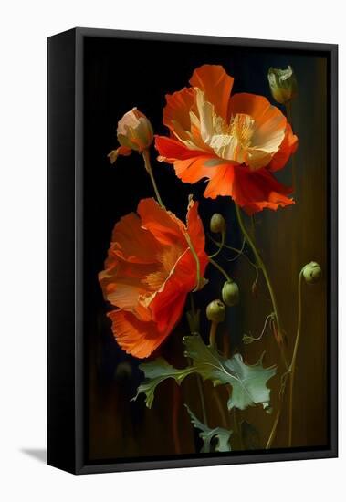 Red and White Poppy Flowers-Vivienne Dupont-Framed Stretched Canvas