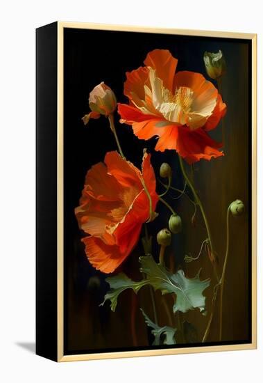 Red and White Poppy Flowers-Vivienne Dupont-Framed Stretched Canvas