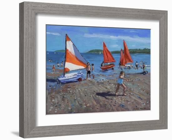 Red and White Sails, Abersoch-Andrew Macara-Framed Giclee Print