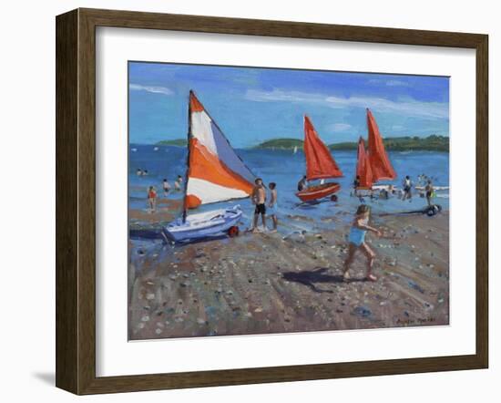 Red and White Sails, Abersoch-Andrew Macara-Framed Giclee Print