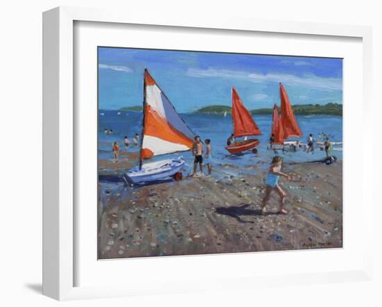 Red and White Sails, Abersoch-Andrew Macara-Framed Giclee Print