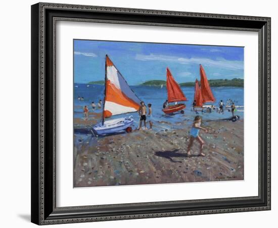 Red and White Sails, Abersoch-Andrew Macara-Framed Giclee Print