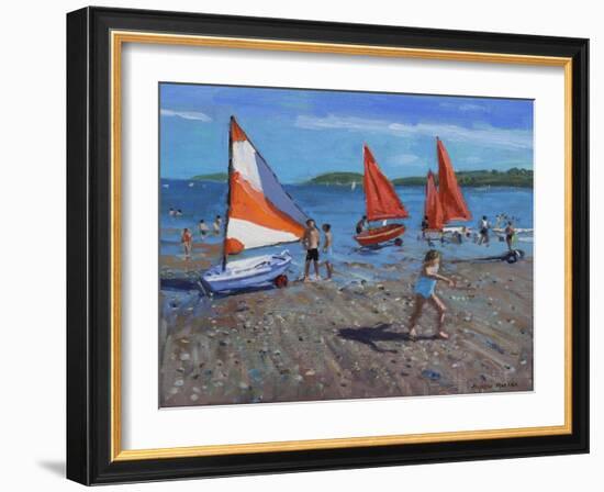 Red and White Sails, Abersoch-Andrew Macara-Framed Giclee Print