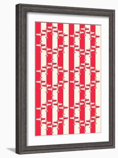 Red and White Stripes with Airplanes-null-Framed Art Print