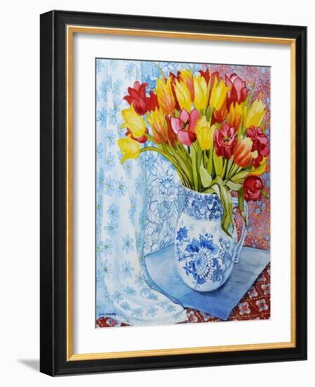 Red and yellow tulips in a Copeland jug-Joan Thewsey-Framed Giclee Print