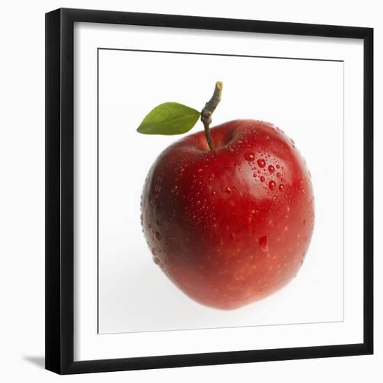 Red Apple (Jonagold) with Leaf and Drops of Water-Kai Schwabe-Framed Photographic Print