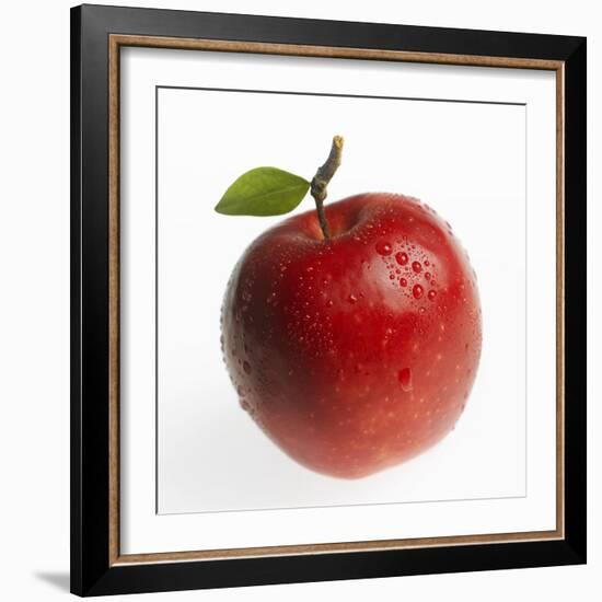 Red Apple (Jonagold) with Leaf and Drops of Water-Kai Schwabe-Framed Photographic Print