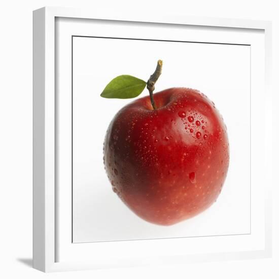 Red Apple (Jonagold) with Leaf and Drops of Water-Kai Schwabe-Framed Photographic Print