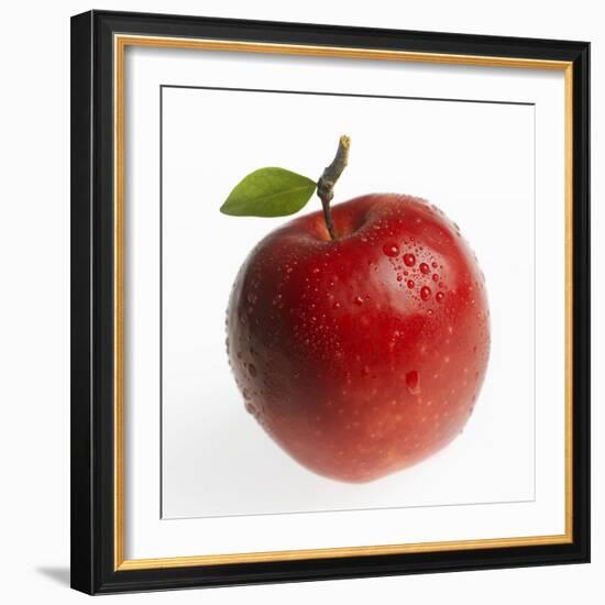 Red Apple (Jonagold) with Leaf and Drops of Water-Kai Schwabe-Framed Photographic Print