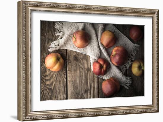 Red Apples and Towel on the Old Boards Horizontal-Denis Karpenkov-Framed Photographic Print