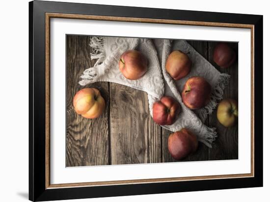 Red Apples and Towel on the Old Boards Horizontal-Denis Karpenkov-Framed Photographic Print