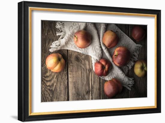 Red Apples and Towel on the Old Boards Horizontal-Denis Karpenkov-Framed Photographic Print