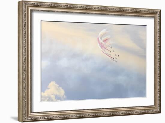 Red Arrows, Royal Air Force aerobatic display team, colourful sky, Derbyshire, England-Eleanor Scriven-Framed Photographic Print