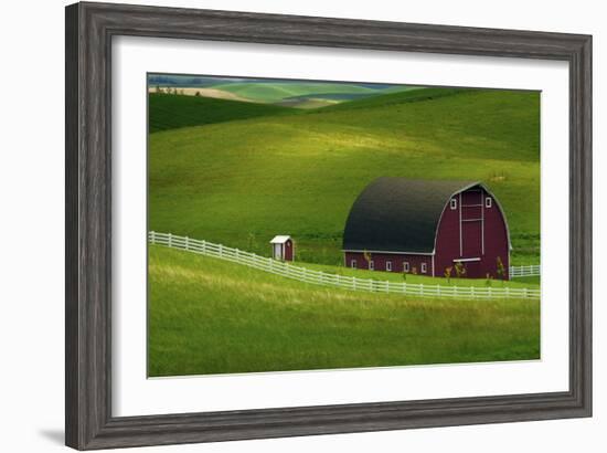 Red Barn and Manicured Fields in Moscow, Latah County, Idaho, USA-Michel Hersen-Framed Photographic Print