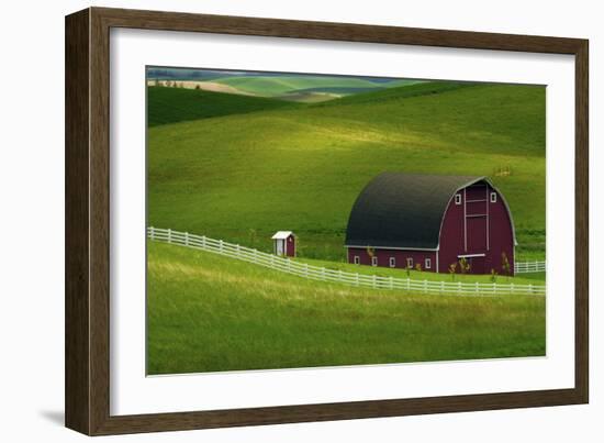 Red Barn and Manicured Fields in Moscow, Latah County, Idaho, USA-Michel Hersen-Framed Photographic Print