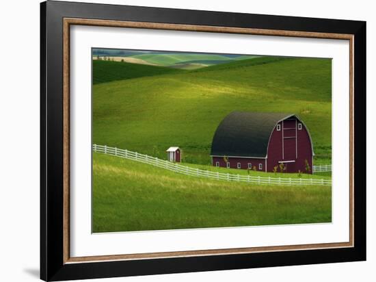 Red Barn and Manicured Fields in Moscow, Latah County, Idaho, USA-Michel Hersen-Framed Photographic Print