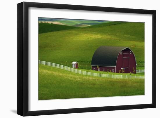 Red Barn and Manicured Fields in Moscow, Latah County, Idaho, USA-Michel Hersen-Framed Photographic Print