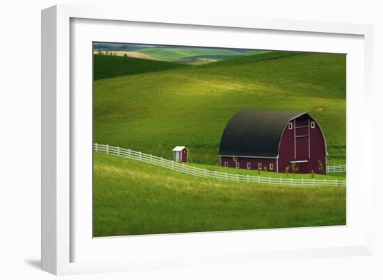 Red Barn and Manicured Fields in Moscow, Latah County, Idaho, USA-Michel Hersen-Framed Photographic Print