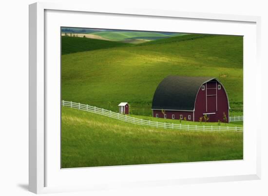 Red Barn and Manicured Fields in Moscow, Latah County, Idaho, USA-Michel Hersen-Framed Photographic Print