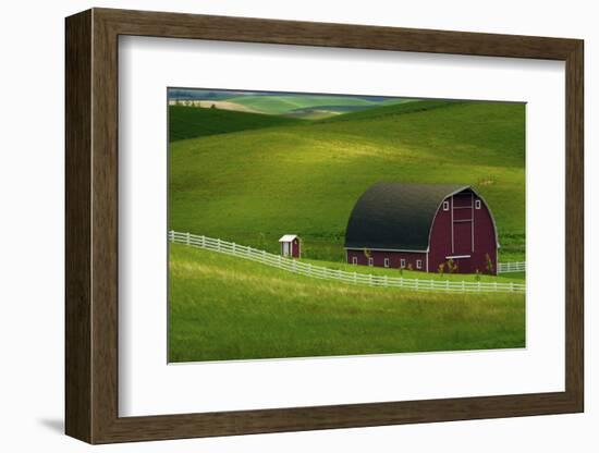 Red Barn and Manicured Fields in Moscow, Latah County, Idaho, USA-Michel Hersen-Framed Photographic Print