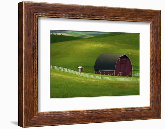 Red Barn and Manicured Fields in Moscow, Latah County, Idaho, USA-Michel Hersen-Framed Photographic Print