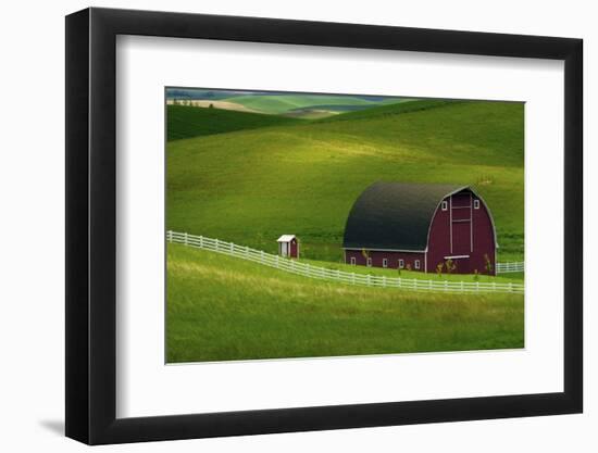 Red Barn and Manicured Fields in Moscow, Latah County, Idaho, USA-Michel Hersen-Framed Photographic Print