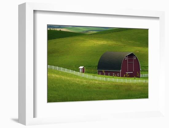 Red Barn and Manicured Fields in Moscow, Latah County, Idaho, USA-Michel Hersen-Framed Photographic Print